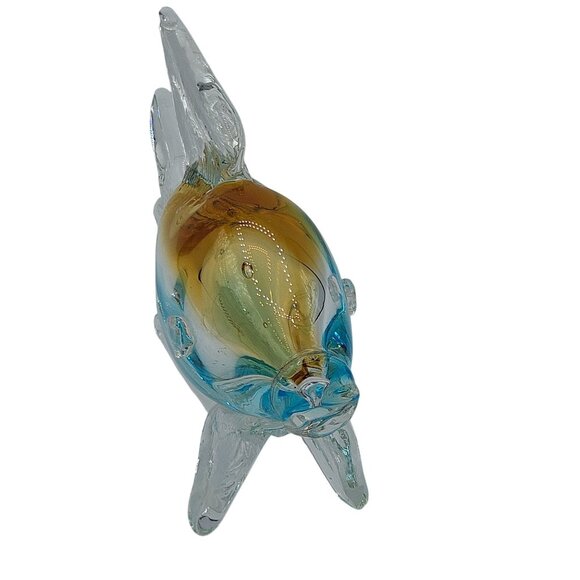 Blown Glass Fish Figurine With Ombre Orange & Blue Tones Clear Glass Fins Tail - Picture 2 of 4